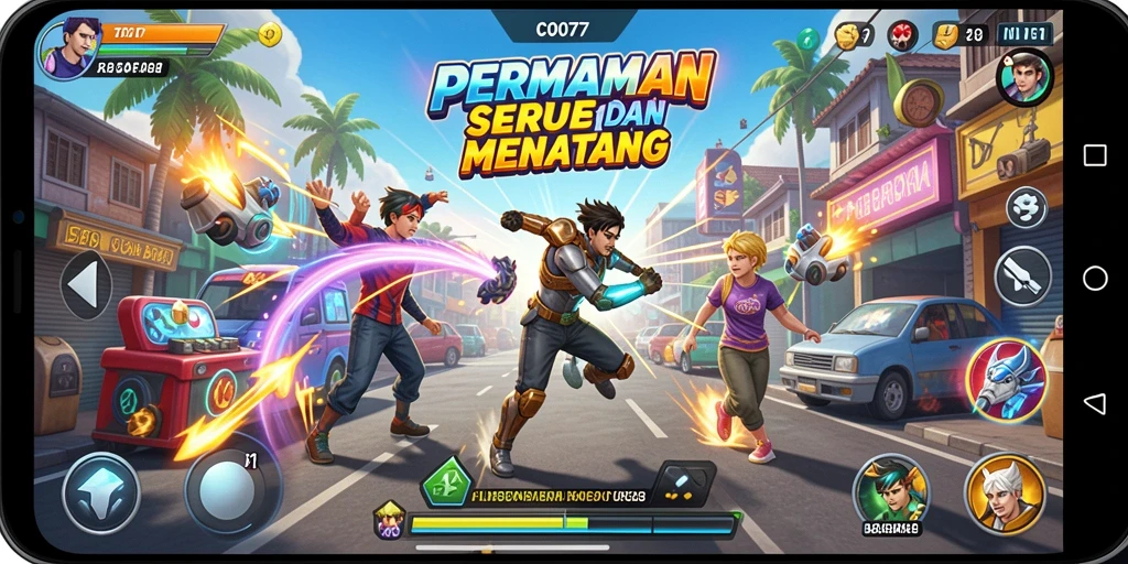 Screenshot C0077 menampilkan gameplay arcade yang mengasyikkan dan penuh warna.