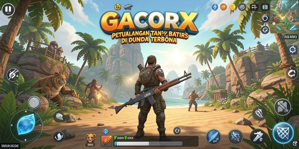 Screenshot gameplay GACORX menunjukkan petualangan mendebarkan di dunia terbuka.