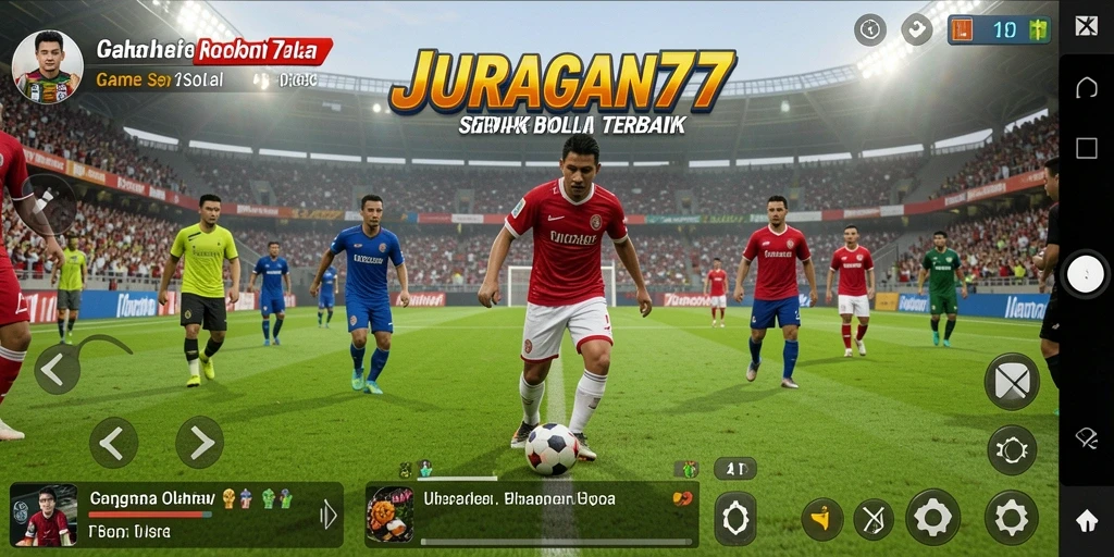 Tampilan gameplay JURAGAN77 dengan aksi sepak bola yang seru.