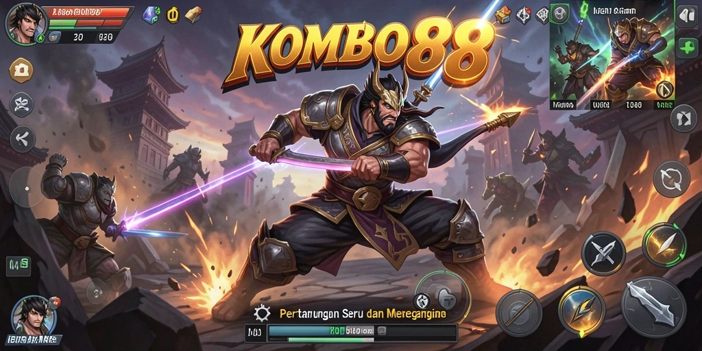 Menampilkan pertarungan seru antara dua karakter di KOMBO88.