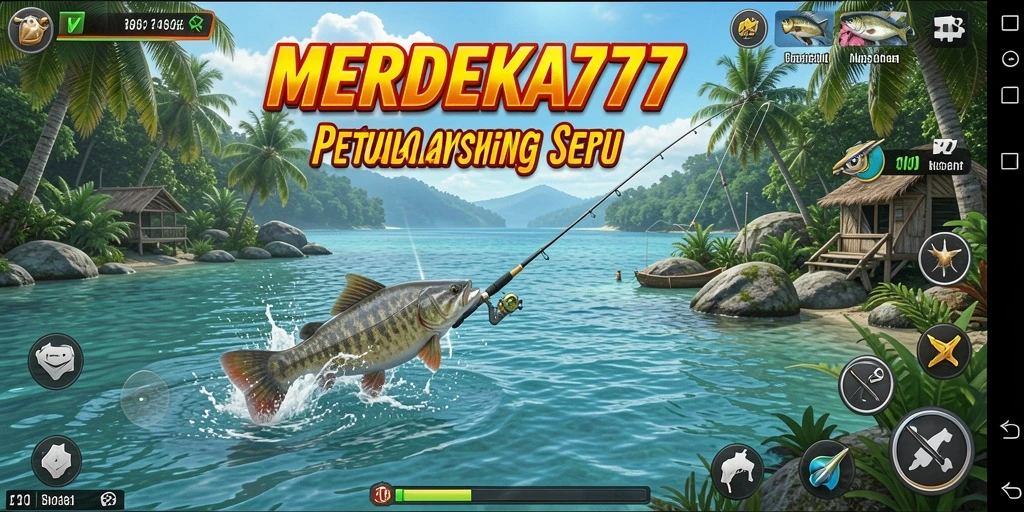 Tampilan gameplay MERDEKA777 yang menampilkan petualangan memancing yang mendebarkan.