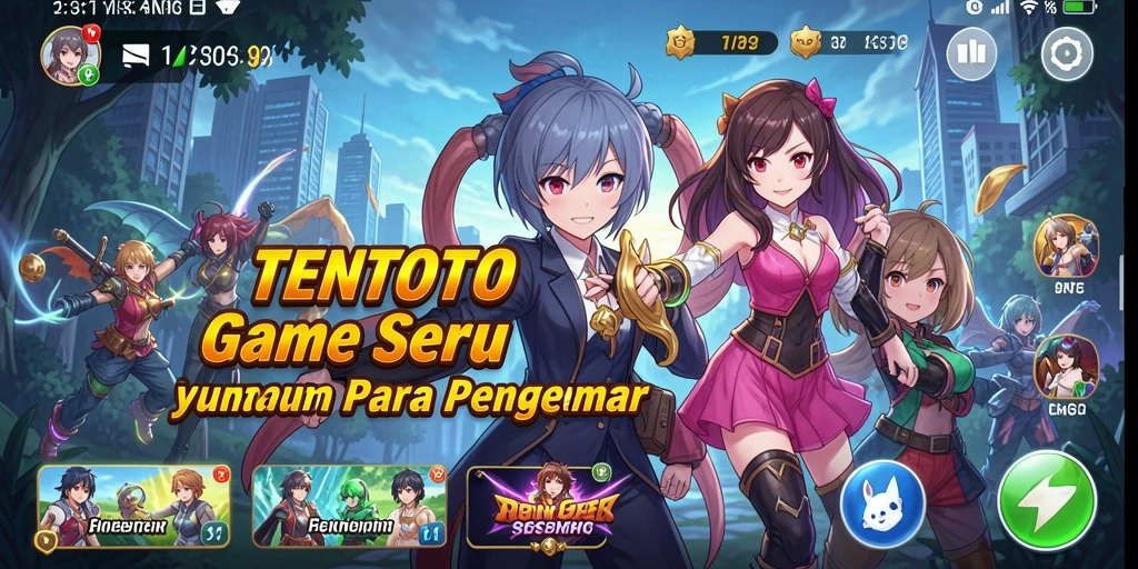 Tangkapan layar utama TENTOTO menampilkan karakter anime dalam pertempuran.