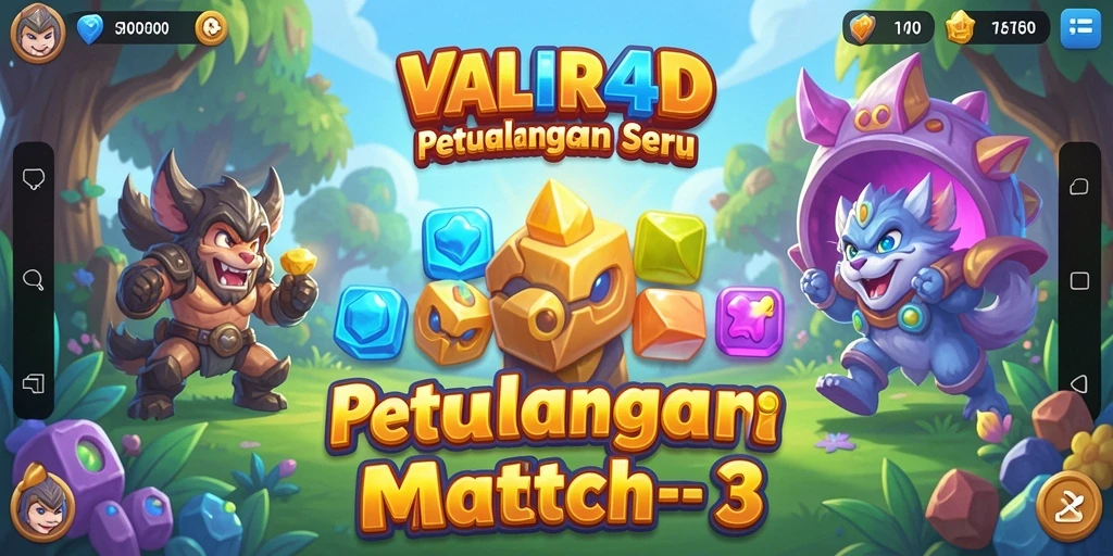 Screenshot menarik dari gameplay Match-3 di VALIR4D.